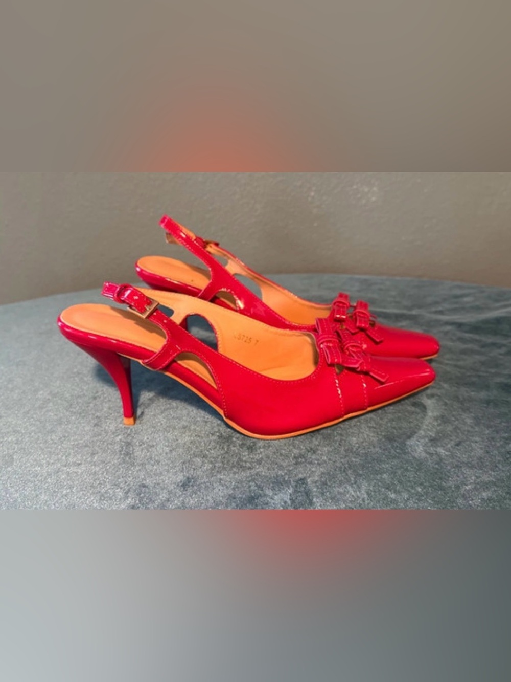 Women's Red Patent Slingback Heels with Bow Accent